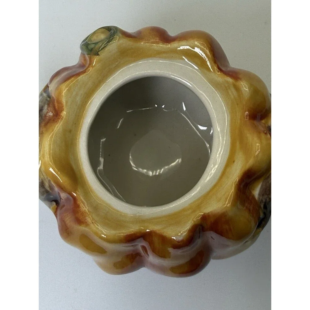 Vintage Ceramic Pumpkin Patch Sugar Bowl Creamer Set Fall Harvest 1990s